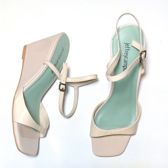 Jeffrey Campbell White Open Toe Wedge Ankle Strap Sandals 8 - Picture 1 of 8